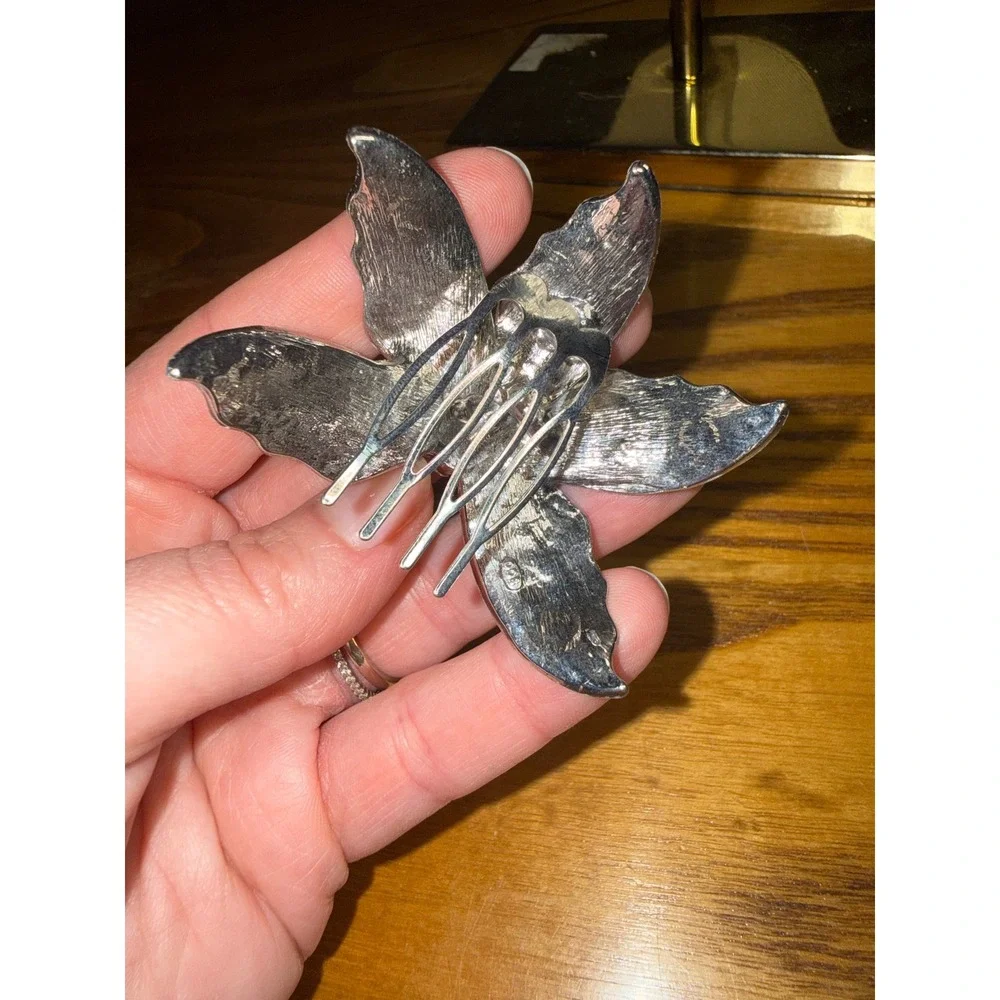 Vintage Style Sage Green Iridescent Flower Hair Comb AB Rhinestone Crystal 2.75